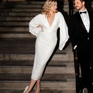 AKIRA white sequin midi dress